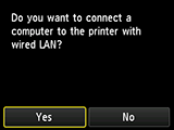 Tela Conexão de LAN com fio: Conectar um computador ou smartphone etc. à impressora com LAN com fio